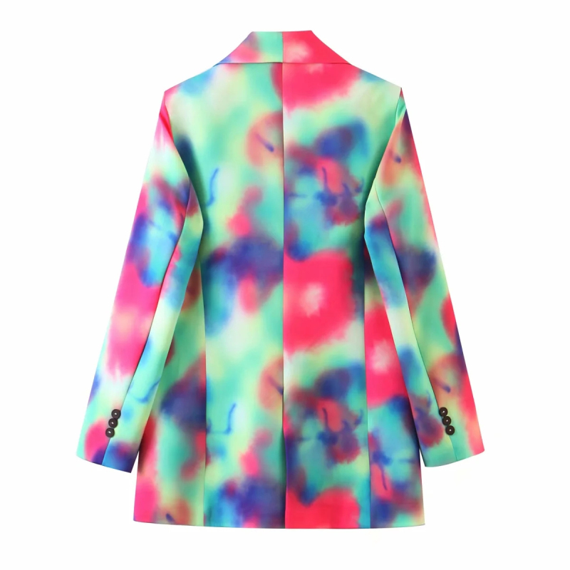 vintage women colorful tie dye blazers jacket fashion ladies elegant double breasted suits female chic jackets girls 210430