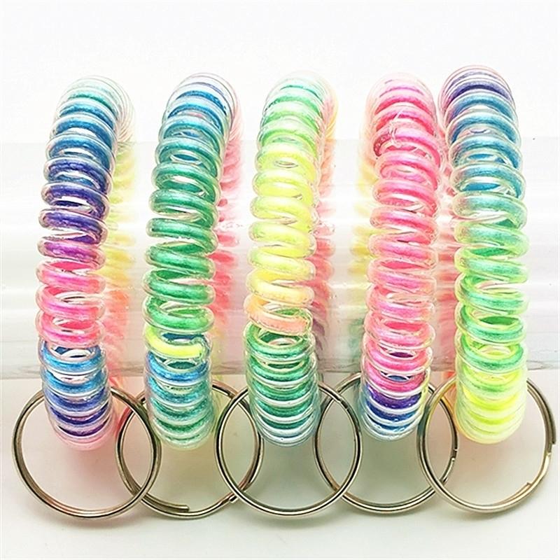 Women Girls Elastic Hairbands Spiral Shape Coil Hair Ties Circle Telephone Wire Line Headband Rainbow Gradient Headwear Accessories