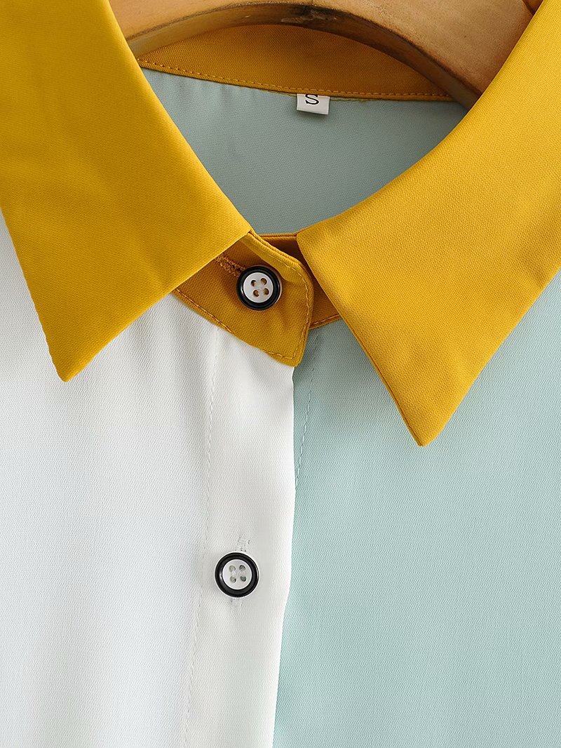 Vintage Lapel Long-sleeved Women Shirt Fashion Contrast Stitching Single Breasted Loose Casual Chic Female Shirts 210507