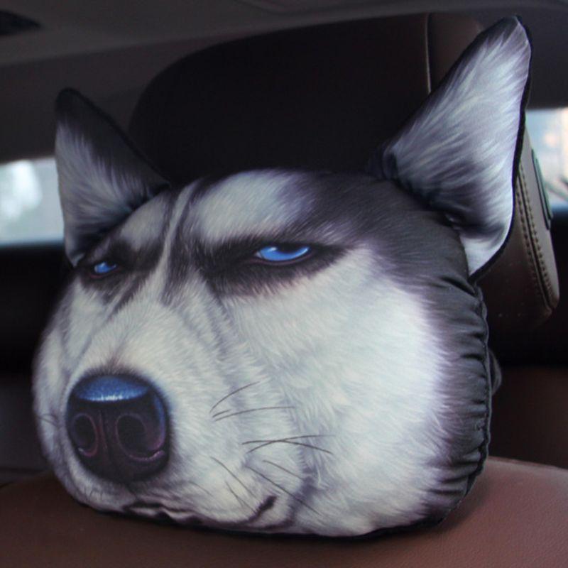 Seat Cushions 3D Printed Schnauzer Teddy Dog Face Car Headrest Neck Rest Auto Safety Cushion/ Support With Carbon F19A