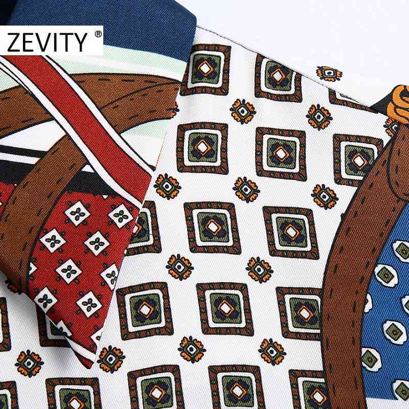 Zevity Women Vintage Patchwork Geometric Chain Print Hem Press Pleated Mini Shirt Dress Office Ladies Chic Court Vestido DS4620 210409