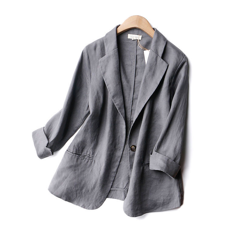 Summer Arts Style Women 34 Sleeve Loose Casual Blazers Single Button Cotton Linen Solid Blezer Femme Coat Plus Size S995 210512