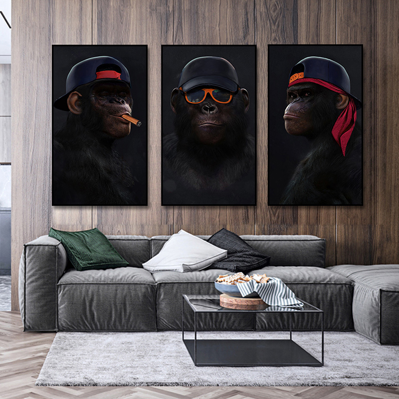 Poster Canvas Prints 3 Monkeys Wise Cool Gorilla Wall Painting Wall Art For Living Room Animal Pictures Modern Home Decorations