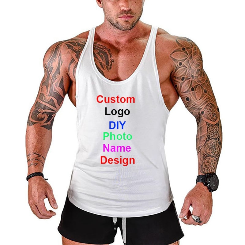DIY Bodybuilding Stringer Tank Top Po Name Summer Fitness Mens Gym Clothing Customized Cotton Sleeveless Shirt 210623