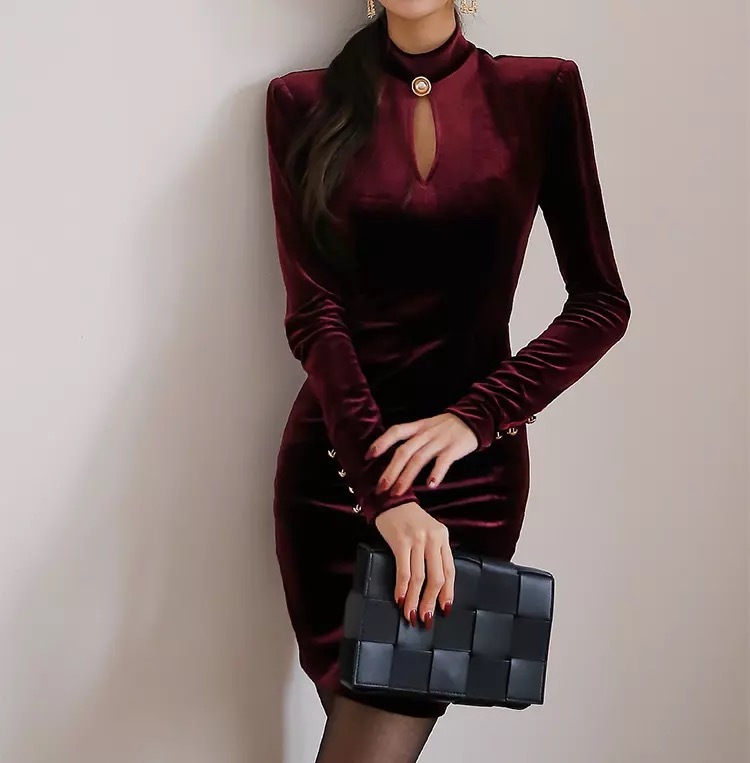 runway celebrity sexy mini dress women femme slim bodycom one button velvet red black long sleeve spring autumn dresses 210421