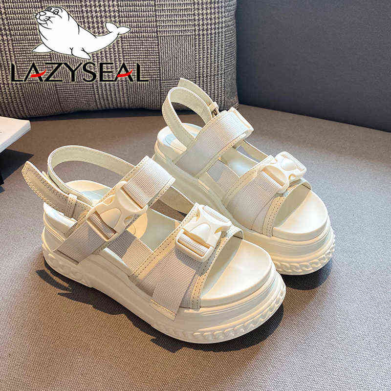 LazySeal Platform Women's Sandals 2021 Fashion Summer Leather Buckle Women Thick Soled Beach Sandal Casual Chunky Woman Shoes X220214