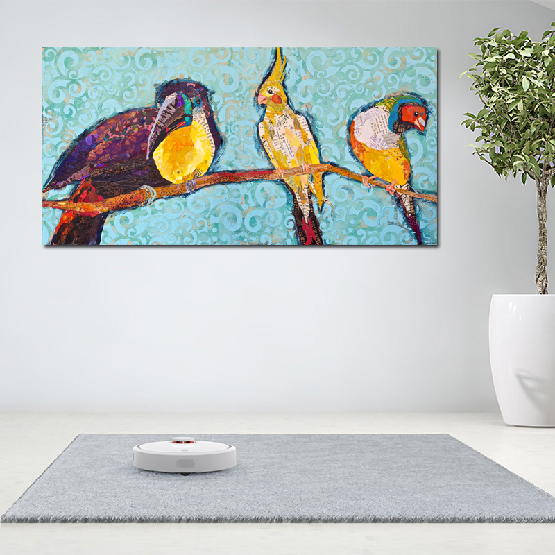 Abstract Art Three Colorful Owls Canvas Prints Modern Birds Animal Painting Wall Art For Living Room Unframed