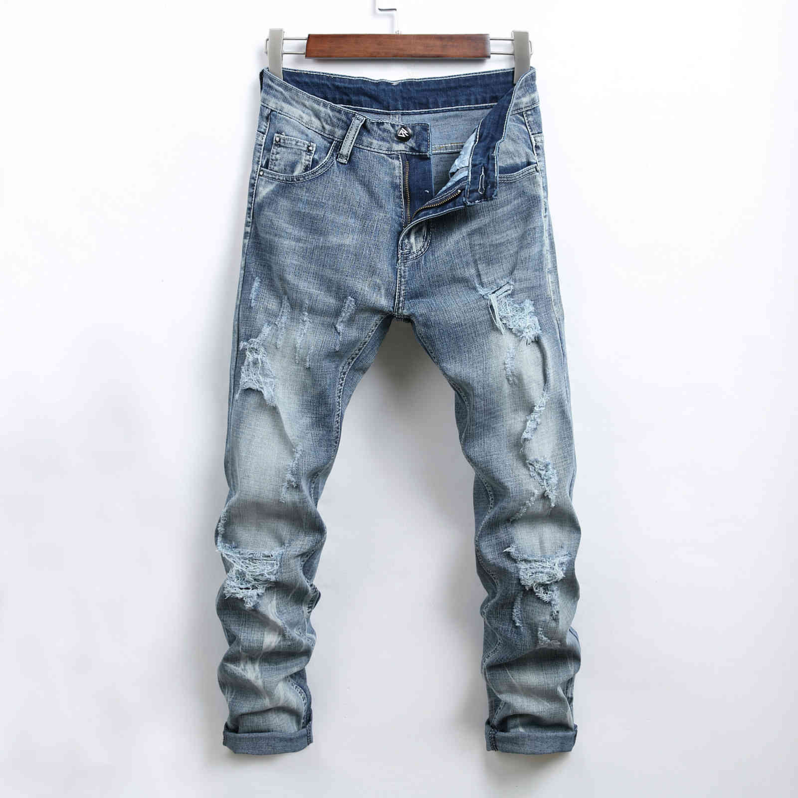 2019 new mens jeans spring and summer time slim fit elastic waistline hole fashionable style jeans, Blue
2019 new mens jeans spring and summer time slim fit elastic waistline hole fashionable style jeans, Blue
