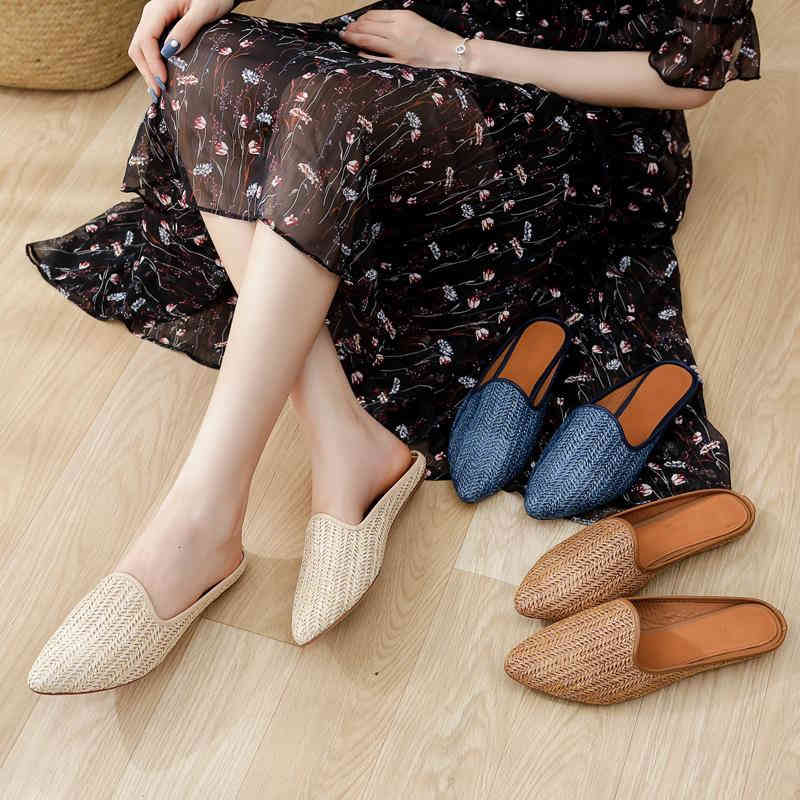 Slippers Summer shoes women's indie folk woven lazy deerskin solid stylish slippers woman 8M9N, Black
Slippers Summer shoes women's indie folk woven lazy deerskin solid stylish slippers woman 8M9N, Black