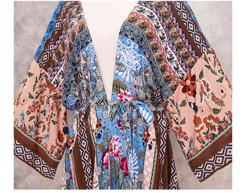 Long Beach Dress Print Cover up Tunics for Sarong Robe de Plage Bikini Vestido Playa #Q653 210420