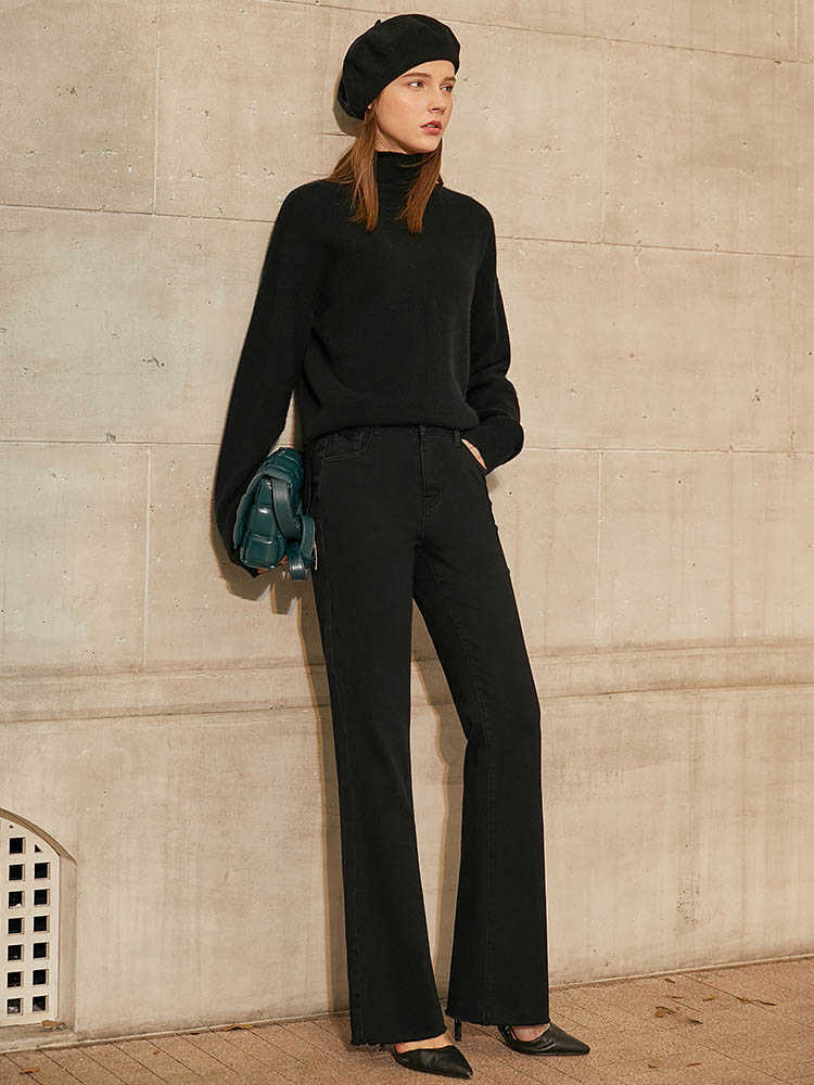 Minimalism Winter Jeans For Women Fashion Solid Fleece Straight Female Trousers Causal Tassel Long Women's Pants 12030584 210527