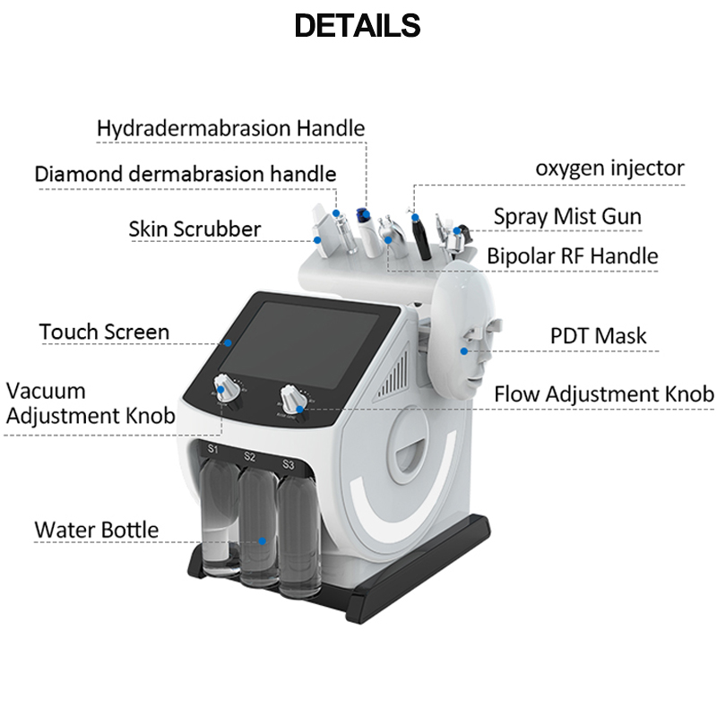 Diamond microdermabrasion equipment rf skin care beauty machine scrubber pore vacuum hydro peeling oxygen facial led photon mask device 7 handle
