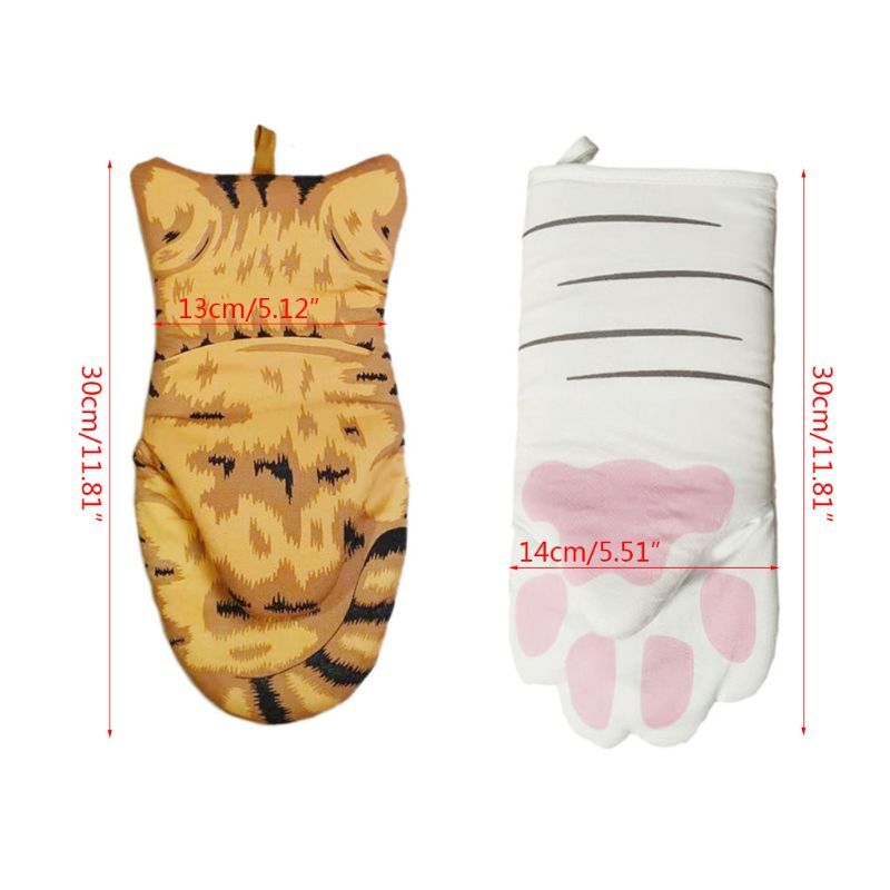 3D Cartoon Cat Paws Oven walls Long cats Bake Insulation Gloves Magnetron Heat resistant Antislip Kitchen gloves