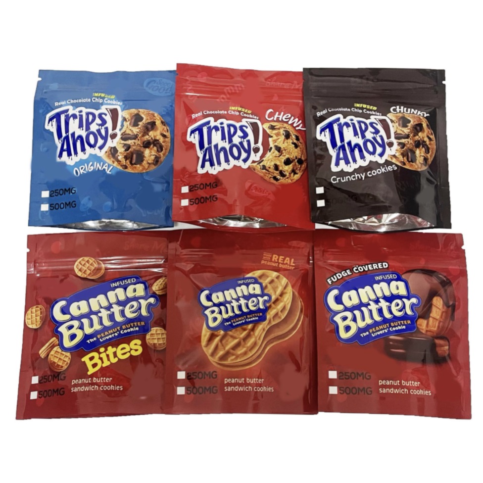 Trips ahoy edibles packaging mylar bags 250mg 500mg stand up chewy chunky canna butter real chocolate chips cookies
Trips ahoy edibles packaging mylar bags 250mg 500mg stand up chewy chunky canna butter real chocolate chips cookies