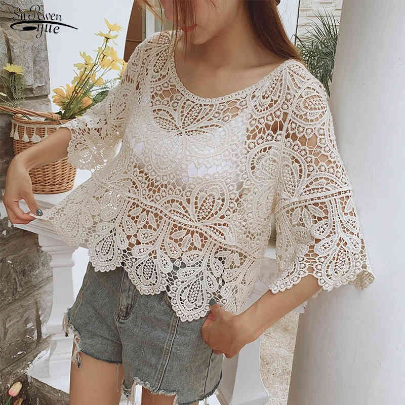 Lady's Short Sleeve Blouse Summer Hollow Out White Lace Shirt Women Hook Floral Top Female Sunscreen Blusas 14127 210521, Apricot
Lady's Short Sleeve Blouse Summer Hollow Out White Lace Shirt Women Hook Floral Top Female Sunscreen Blusas 14127 210521, Apricot