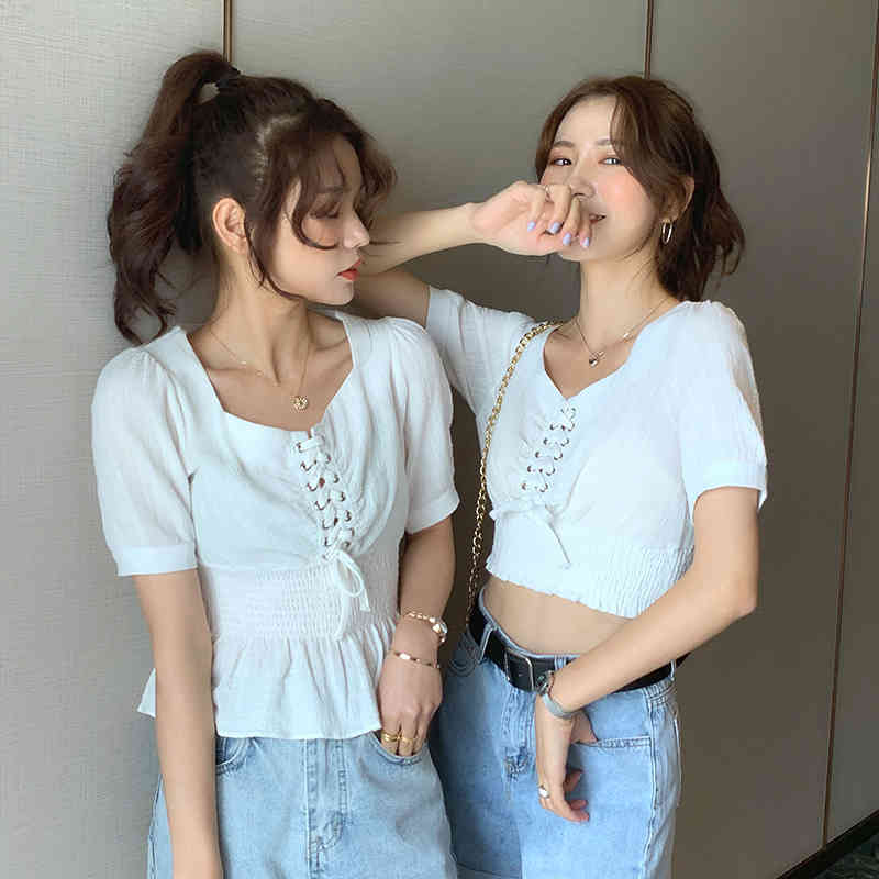 Korean Puff Sleeve Woemn Blouses Solid Short Women Tops Blusas Mujer De Moda Summer White Shirts 10155 210506