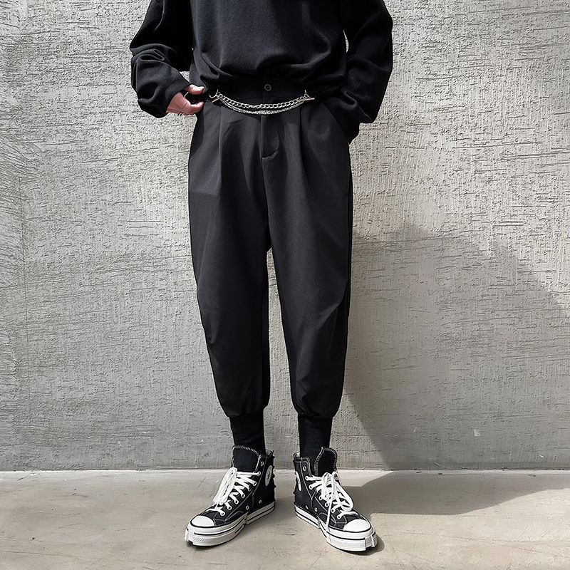 IEFB Men's Causal Pants Personalized Niche Turnup Pants Black Loose Streetwear Chian High Waist Trousers 9Y6695 210524