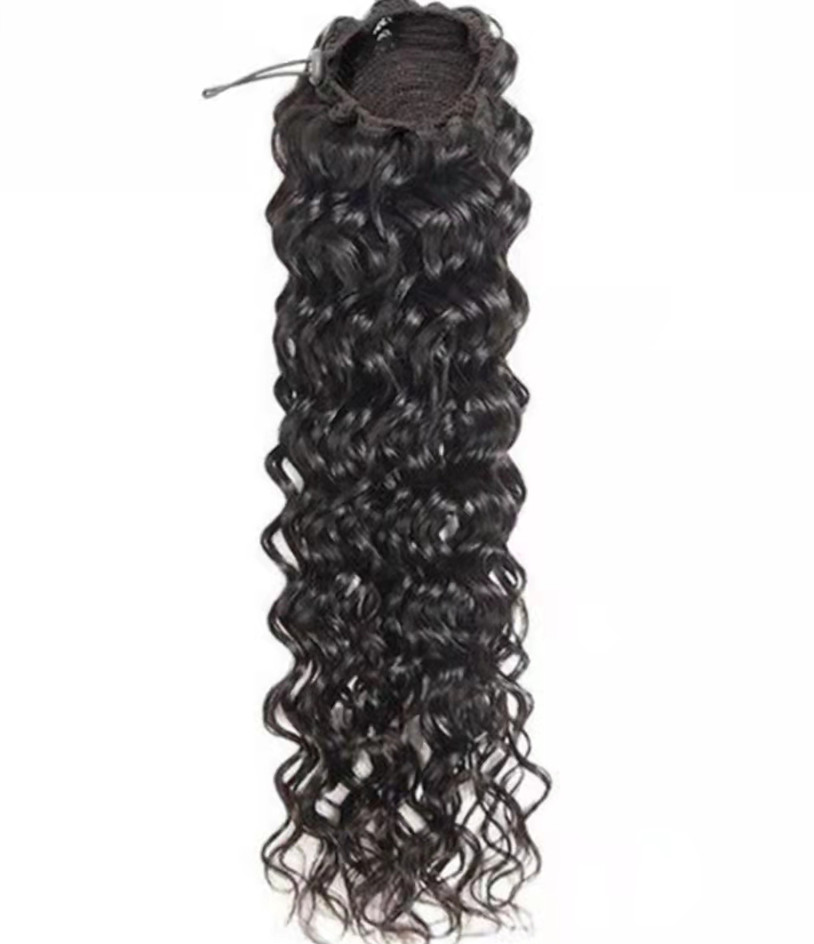 100% human hair drawstring ponytail clip in pony tail extension 140g water wave for black women long high african american style