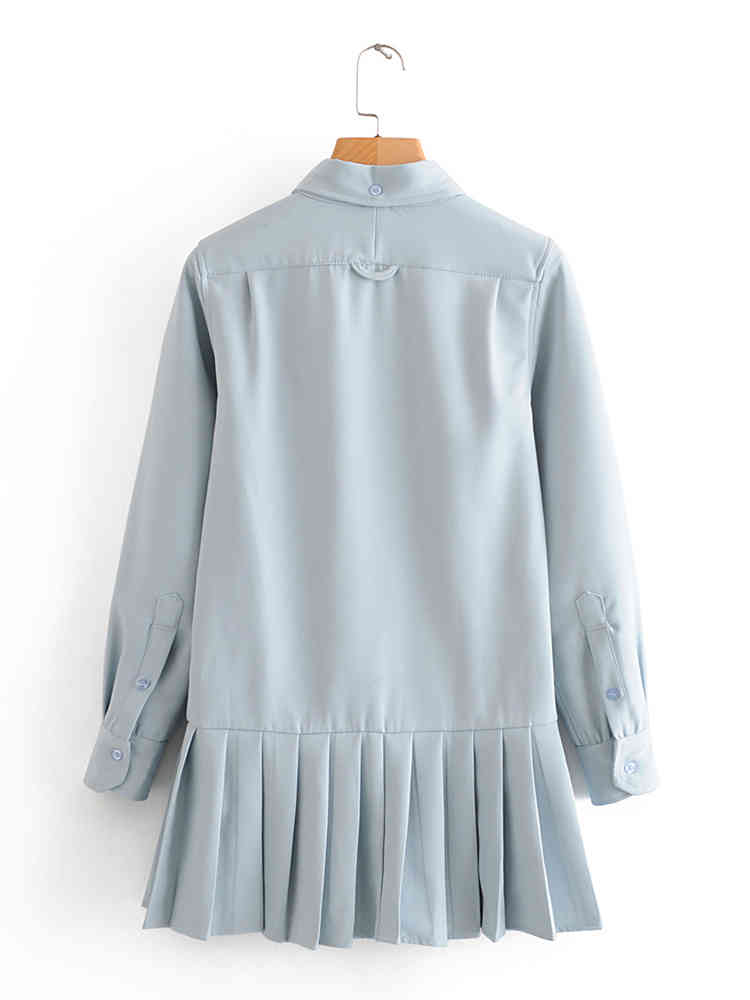beauty Fashion Preppy Style Solid Pleated Dress Women Casual Chic Long Sleeve Mini Dresses Mujer Vestido De Moda 210514