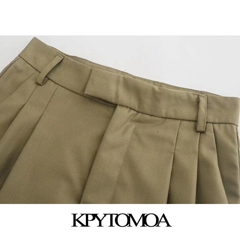 Women Chic Fashion Side Pockets Darted Bermuda Shorts High Waist Zipper Fly Female Short Pants Mujer 210420