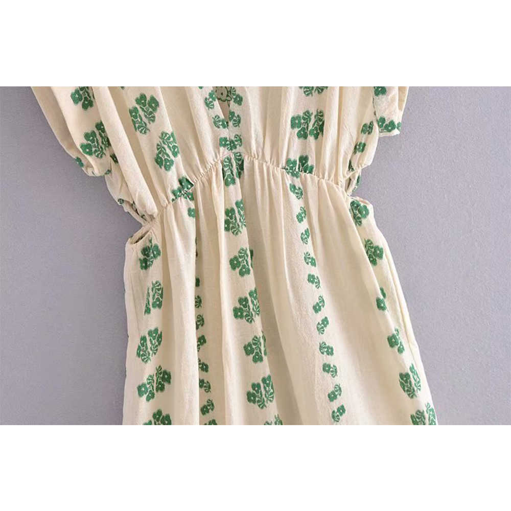 Dress Women Floral Printed Vintage Dress Short' Sleeves Hollow Waist Casual Chic Lady Boho Maxi dress Women 210709