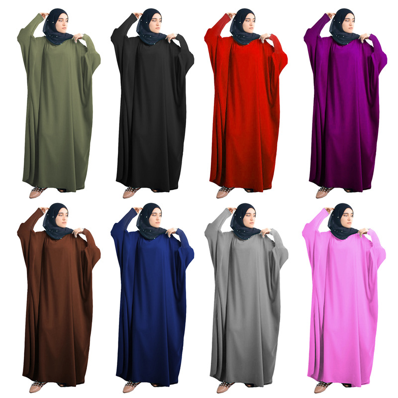 

Dubai Abaya Prayer Muslim Dress Batwing Sleeve Women Jilbab Hijab Dress Solid Islamic Clothing Modest Moroccan Kaftan Musulman