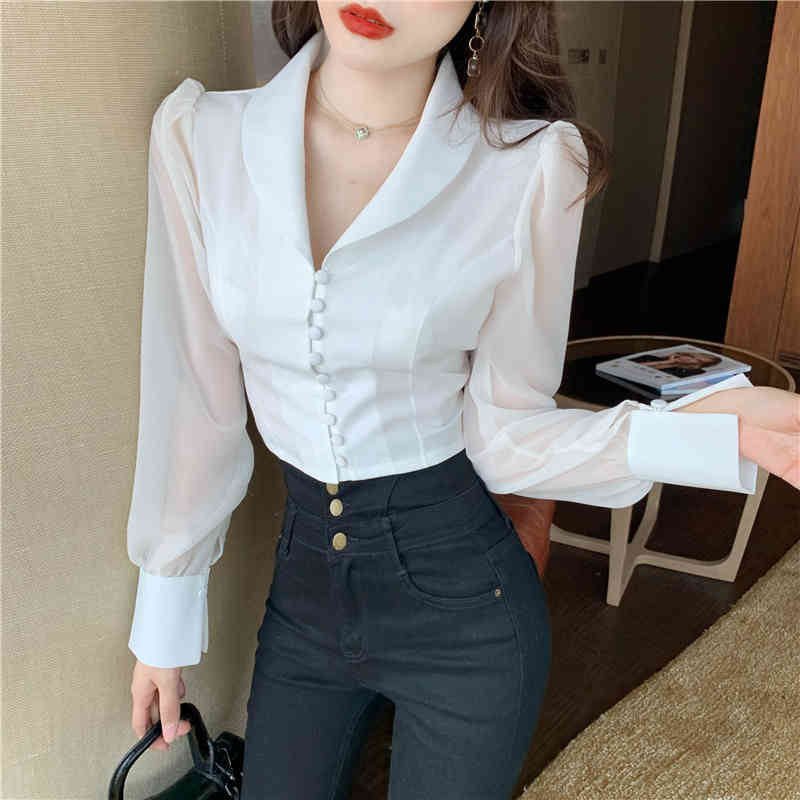 Spring Elegant Chiffon Bow Blouses Women Korean Style White Turn Down Collar Shirts OL Office Wear Work Chic Tops Female 210519