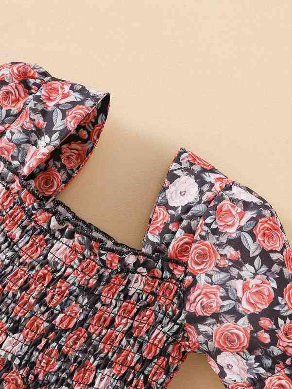 Baby Allover Floral Frill Trim Shirred Dress SHE