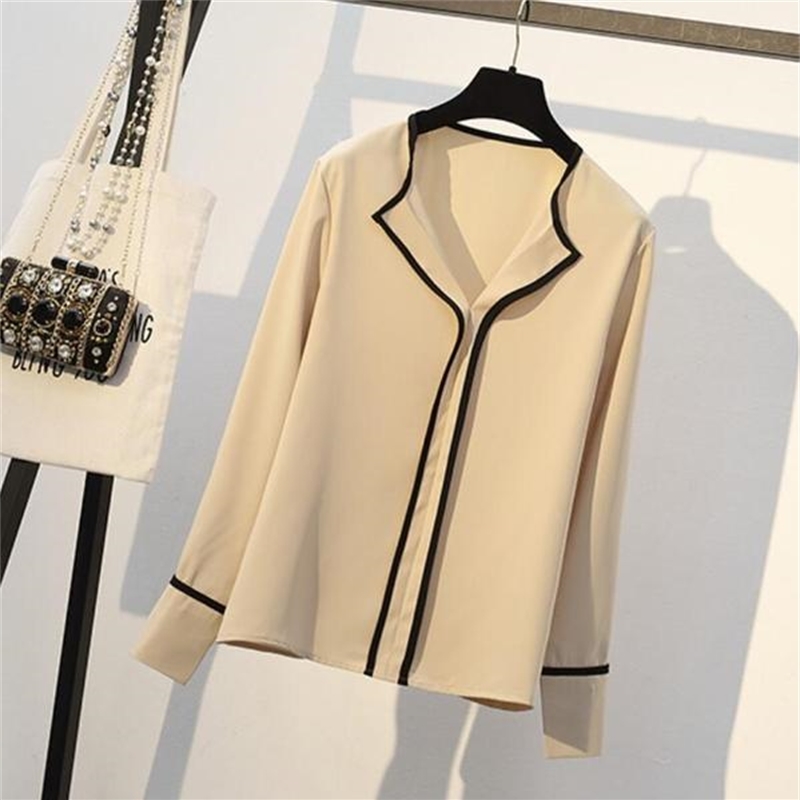 Spring Women's white chiffon Long Sleeve V-Neck Shirt Top+ Black A Line Skirt Set Two Piece Suit 210519