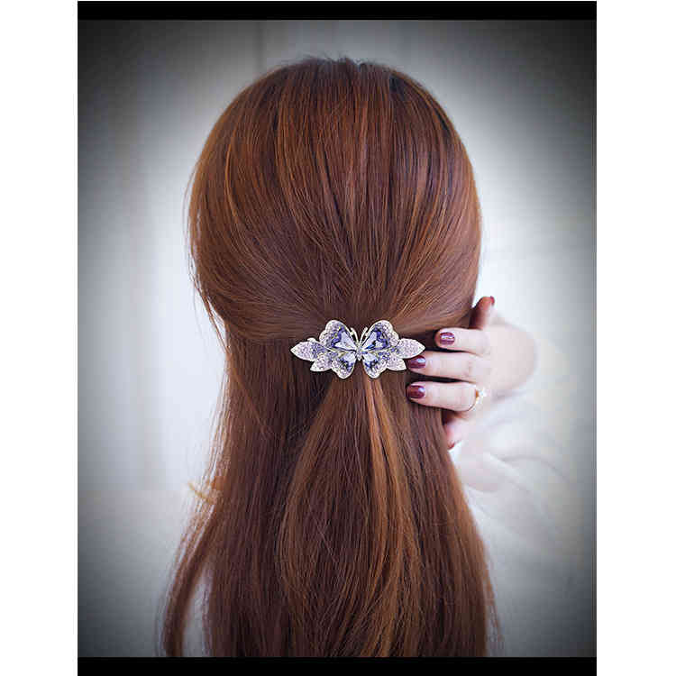 Hair Jewelry Accessories Small Crystal Pin Exquisite Spring Clip Korean Temperament Mother's Bow Grip