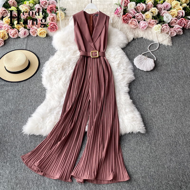 HangCode Good QualityElegant Ladies Office Jumpsuits 2021 Summer Sleeveless Notched Long Pleated Wide Leg Overalls with Belt, Black
HangCode Good QualityElegant Ladies Office Jumpsuits 2021 Summer Sleeveless Notched Long Pleated Wide Leg Overalls with Belt, Black