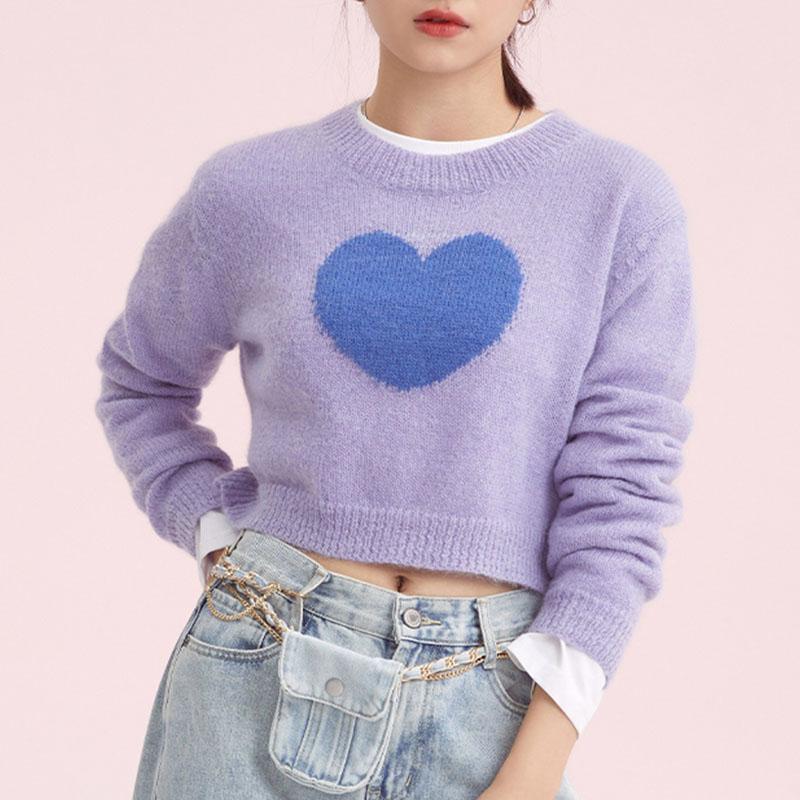Women's Sweaters Heart Crop Sweater Pastel Purple Love Jumper Long Sleeve Crew Neck Knitted Pullover Cardigan Y2K E-girl Aesthetic Clothes, White;black
Women's Sweaters Heart Crop Sweater Pastel Purple Love Jumper Long Sleeve Crew Neck Knitted Pullover Cardigan Y2K E-girl Aesthetic Clothes, White;black