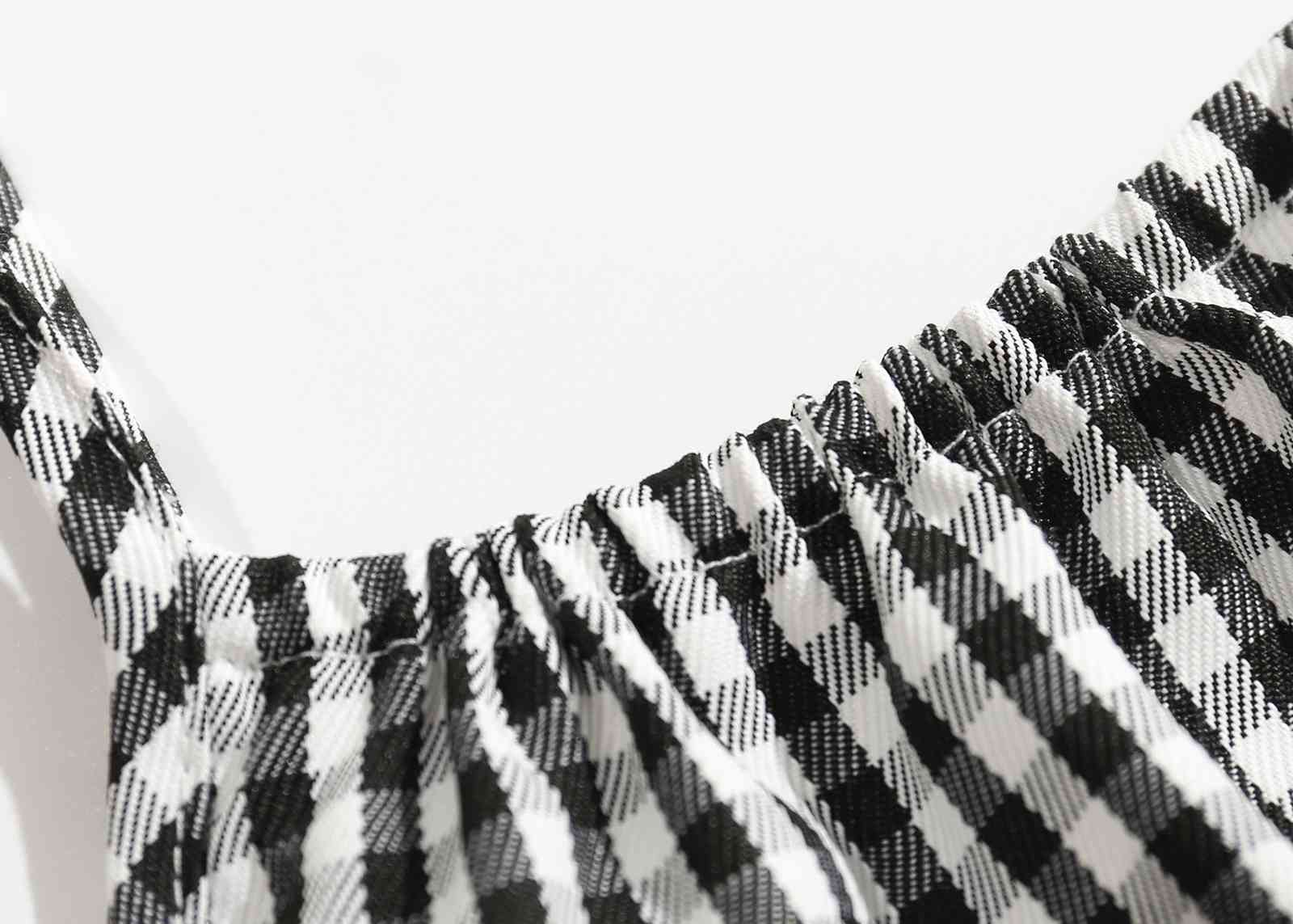 Sexy French Gingham Plaid Print Spaghetti Strap Women Mini Dress Back Zipper Cross Lacing Up Collar Sling Holiday Dresses 210429