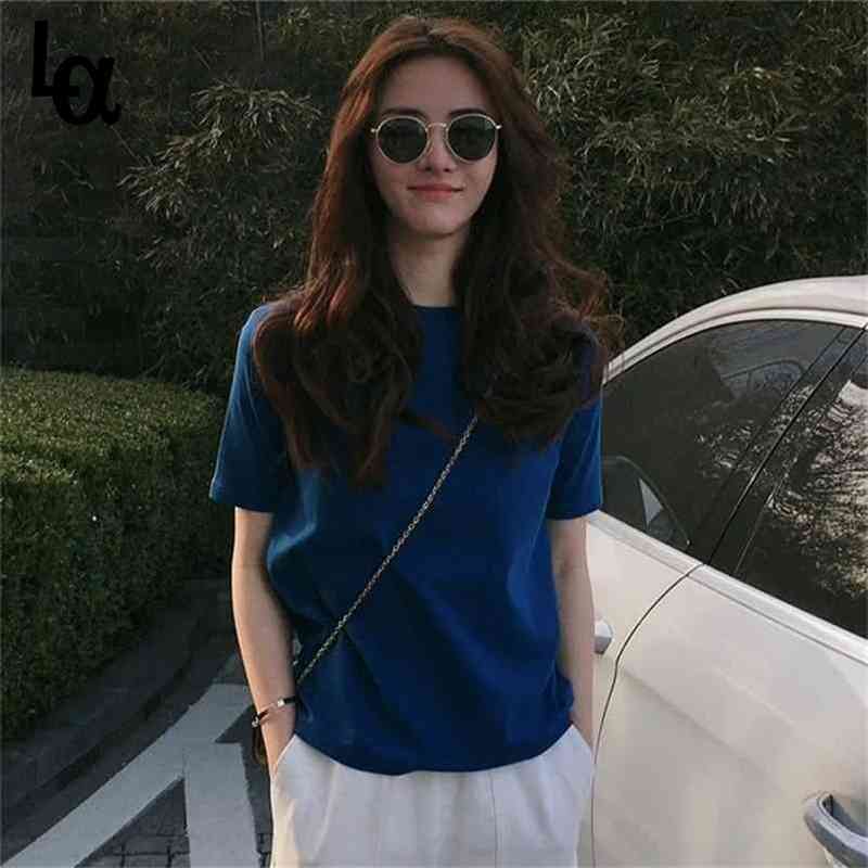 Cotton Fashionable Plain Short-Sleeved T-shirt Female Loose Korean Half-Sleeved Top Summer Fashion Tee Tops 210519, White
Cotton Fashionable Plain Short-Sleeved T-shirt Female Loose Korean Half-Sleeved Top Summer Fashion Tee Tops 210519, White