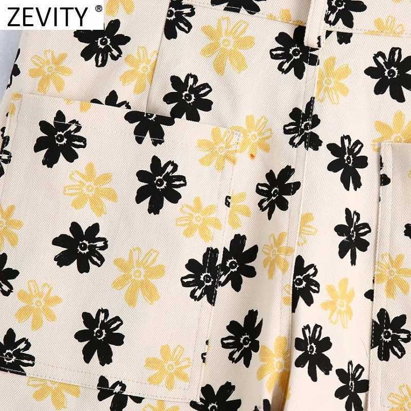 Zevity Women Vintage Floral Print Casual High Waist Wide Leg Pants Retro Female Chic Color Match Ankle Length Trousers P1108 211006