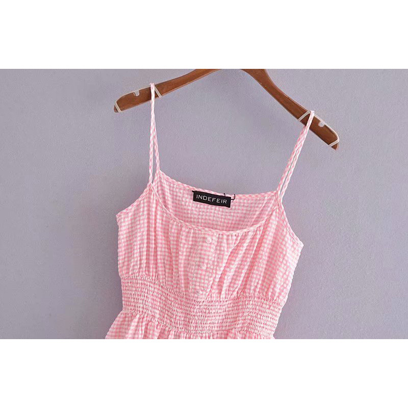 Summer Women Checkered Tunic Dress Sling Midi Dresses Chic Lady Fashion Casual Clothes 210517