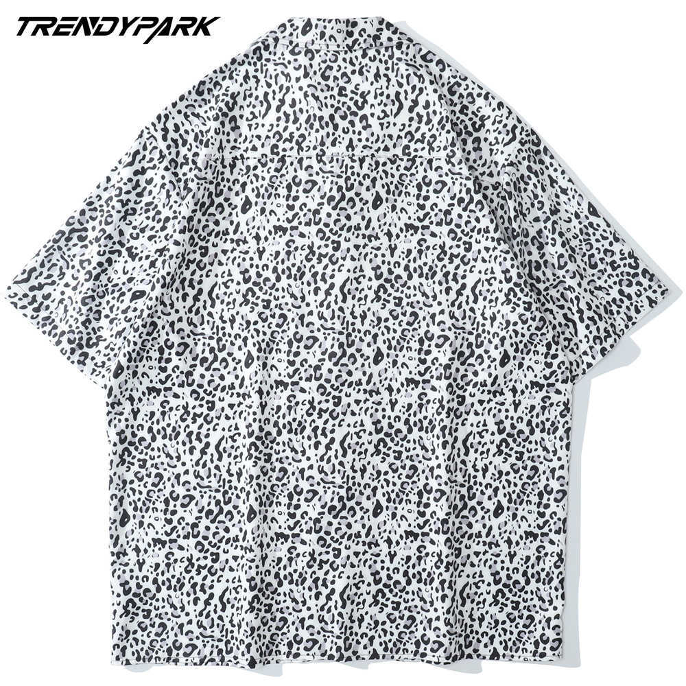 Men's Casual Shirt Beach Holiday Style Harajuku Short Sleeve Shirts Leopard Print Oversized Summer Soft Hawaiian Top Shirt 210601