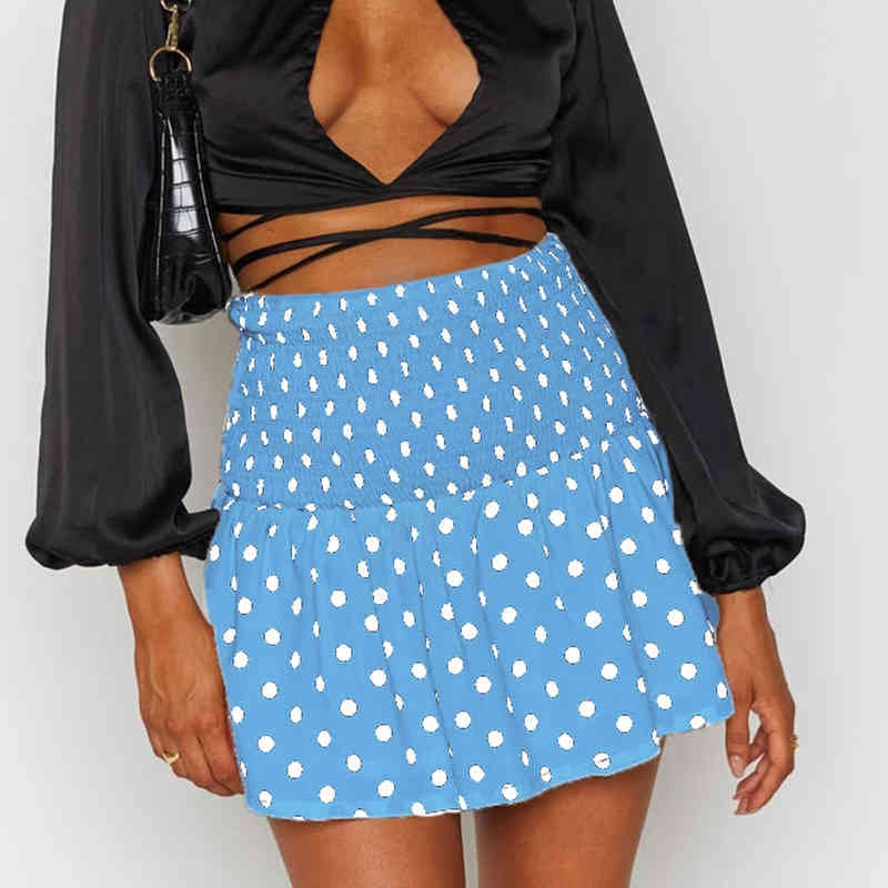 Casual dots printed Woman skirts Clothes Vintage Women's Summer Skirts Ladies Beach Floral Sexy Anime Wrap Skirt for Girls 210524