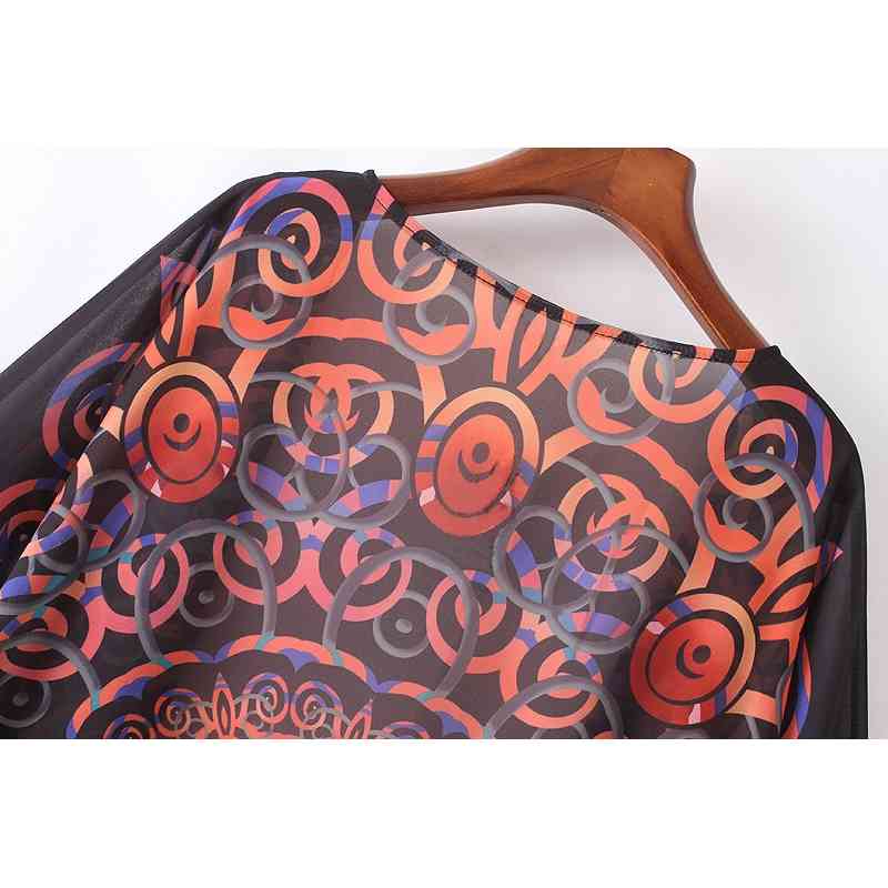 Boho Printed Fringed Chiffon Bathing Suit Cover-ups Plus Size Beach Wear Kimono Dress Tunic Women Summer Swimsuit Cover Up A832 210420