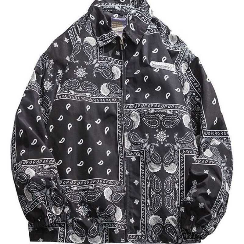Hip hop Fashion Spring Autumn Streetstyle Jacket for Men Clothes Mens Windbreaker Coat Bandana Paisley Pattern Outwear 210819