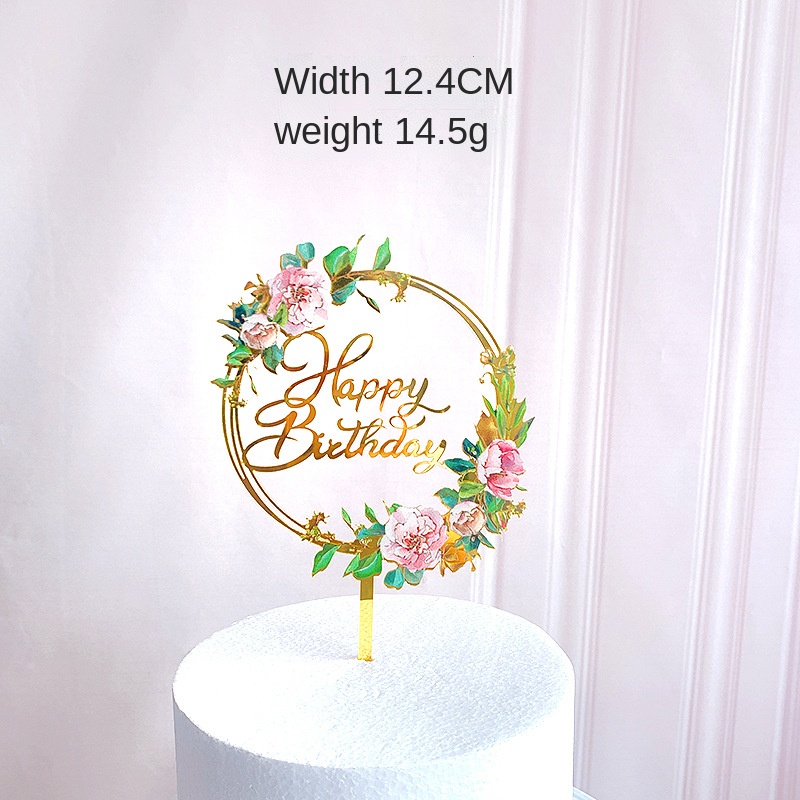 Color Printing Flowers Acrylic Cake Insertion Birthday Wedding Happy Cake Decoration(The logistics price Pls Contact us)