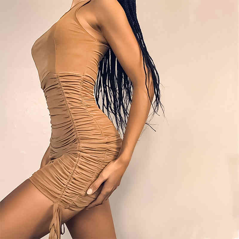 Free Summer Women's Mesh Bandage Mini Dress Sexy O-neck Sleeveless Bodycon Lace-Up Club Party Vestidos 210524