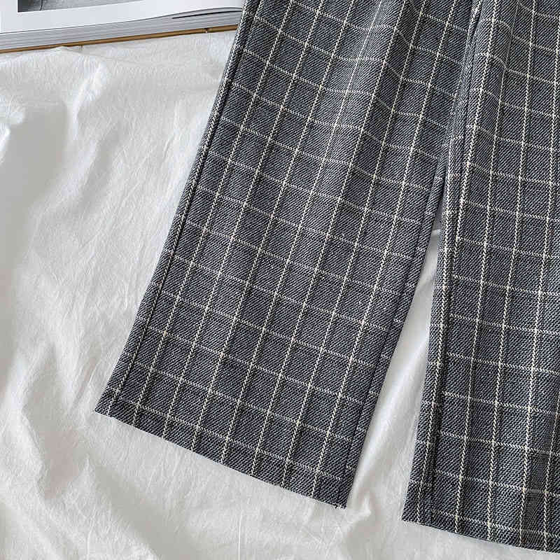 Plaid Pants Women Vintage Elastic High Waist Autumn Winter Pantalones De Mujer Ins Casual Trousers 18853 210415