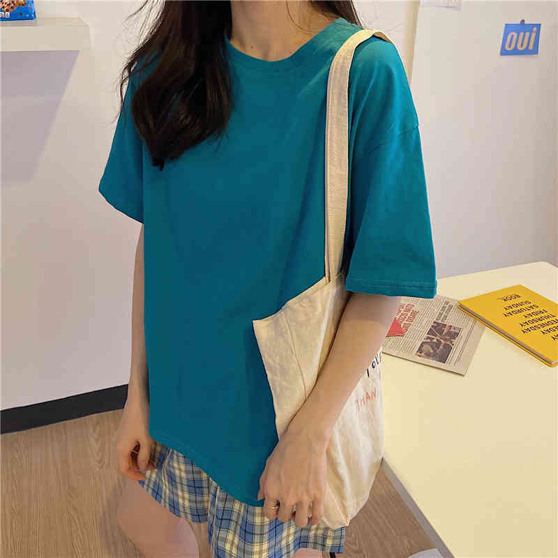 All Match Casual Minimalist Short Sleeves Female Basic Arrival Solid Loose Stylish Women Brief Tops T-shirt 210421