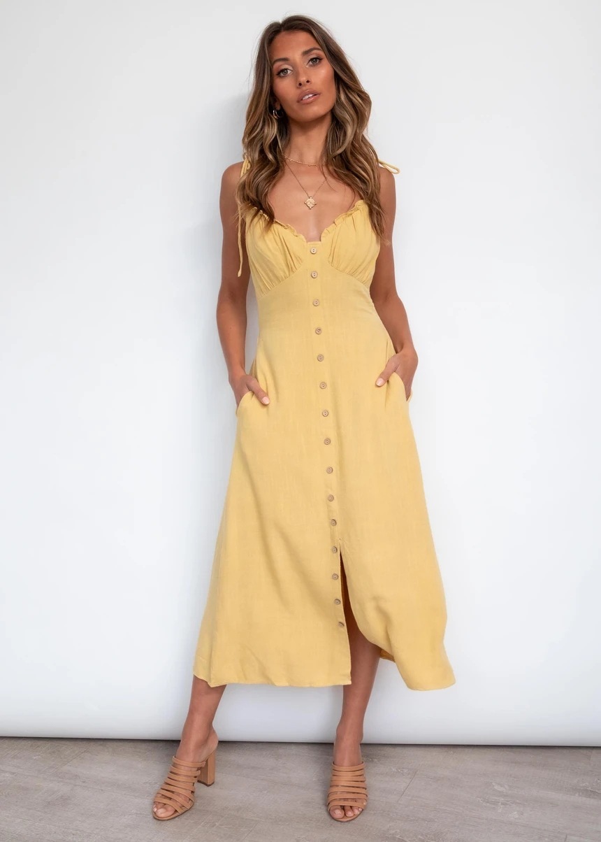Women Dress V Neck Backless Bohemian es Single Breasted Sleeveless Spaghetti Strap Loose Long Summer es 210513