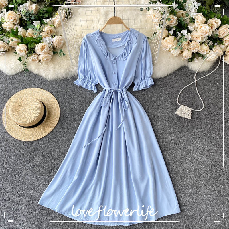 LFL Summer Casual Solid Tie Up Dress V Neck A Line Short Sleeve High Waist Single Breasted Mid-Calf Women Dress 210521, Blue
LFL Summer Casual Solid Tie Up Dress V Neck A Line Short Sleeve High Waist Single Breasted Mid-Calf Women Dress 210521, Blue