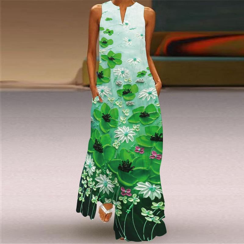 Sleeveless Long Dress Women Casual Beach Summer Sexy V Neck Butterfly Printed Loose Maxi es Elegant Ladies 210522