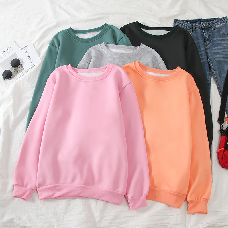 Autumn Winter Solid Hoodies Women Casual O Neck Long Sleeve Thicken Warm Sweatshirts Korean Black Loose Female Plus Size 210522