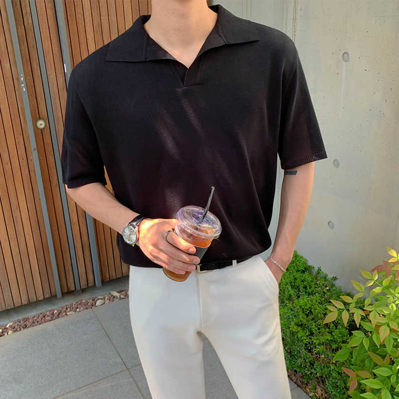 IEFB / men's wear summer turn down collar short sleeve t-shirt for male trend Korean fashion all-match tops 9Y2255 210629
