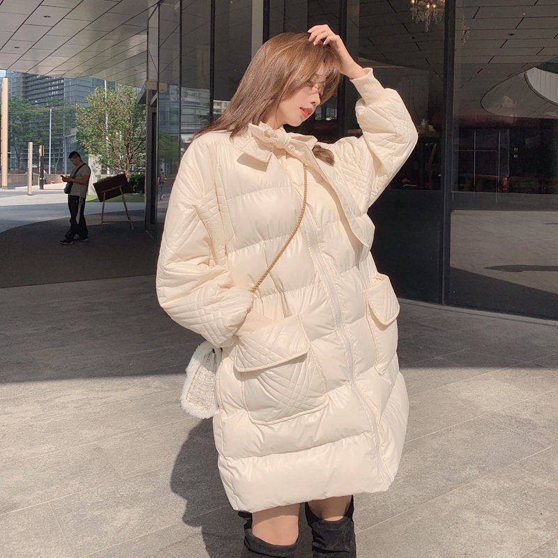 Stylish Casual Jacket Lace-Up Outwear Brief Girls All-Match Thick Warm Winter Loose Women Mid-Length Jackets 210421